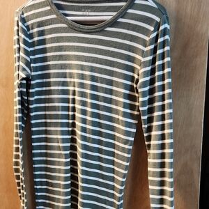 GAP Green and White Striped Long Sleeve Tee